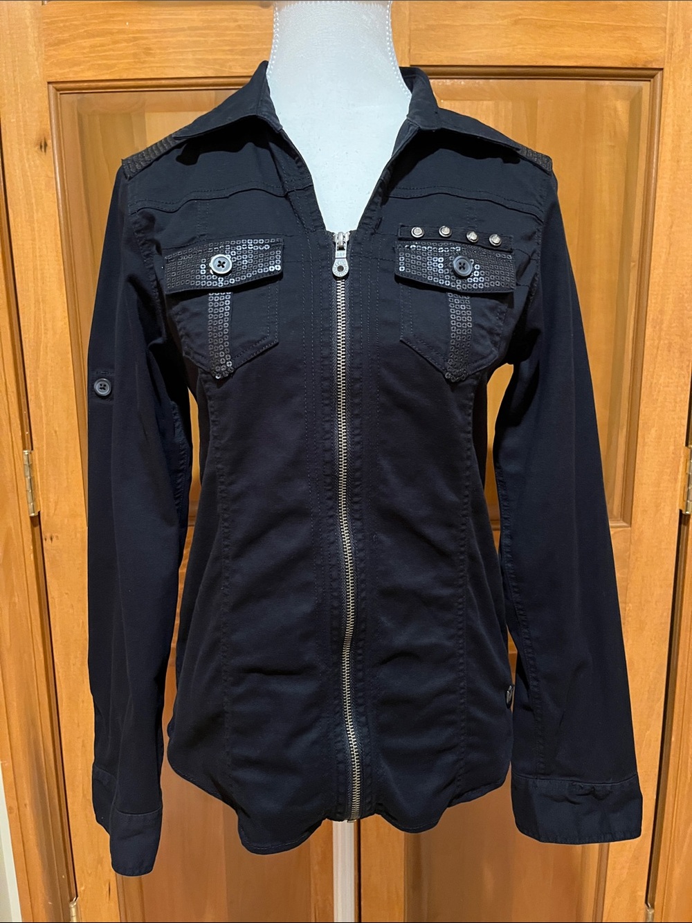 Harley-Davidson Black Zip-Up Shirt with Stud Accents